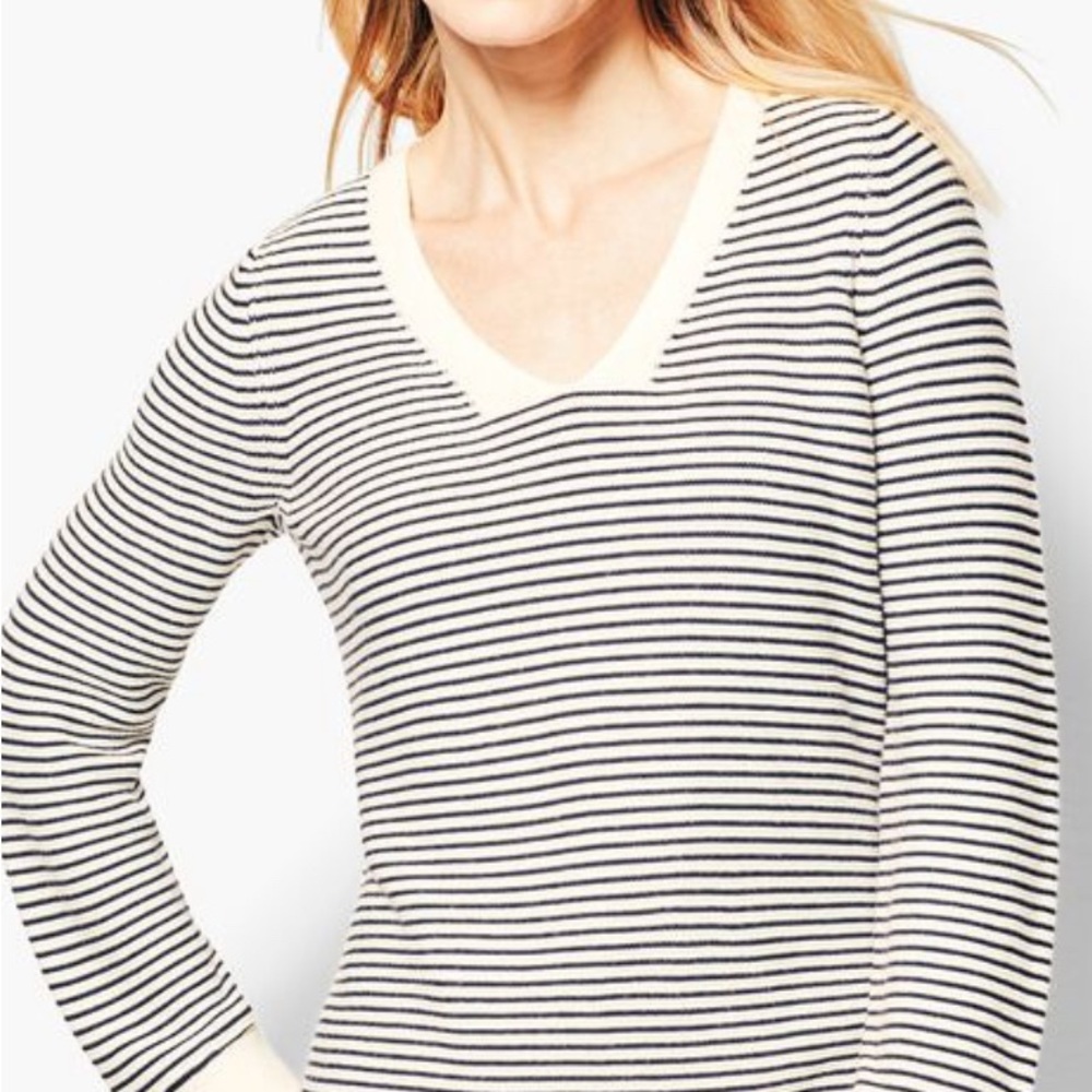 Striped link stitch V-Neck Sweater_Talbots_Size small